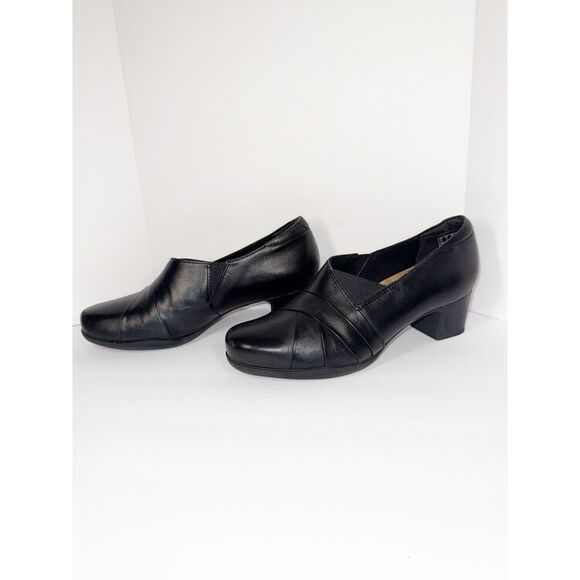 Clarks Rosalyn Adele Black Leather Shootie Block Heel Bootie Pump Office Sz 8 - Picture 5 of 14